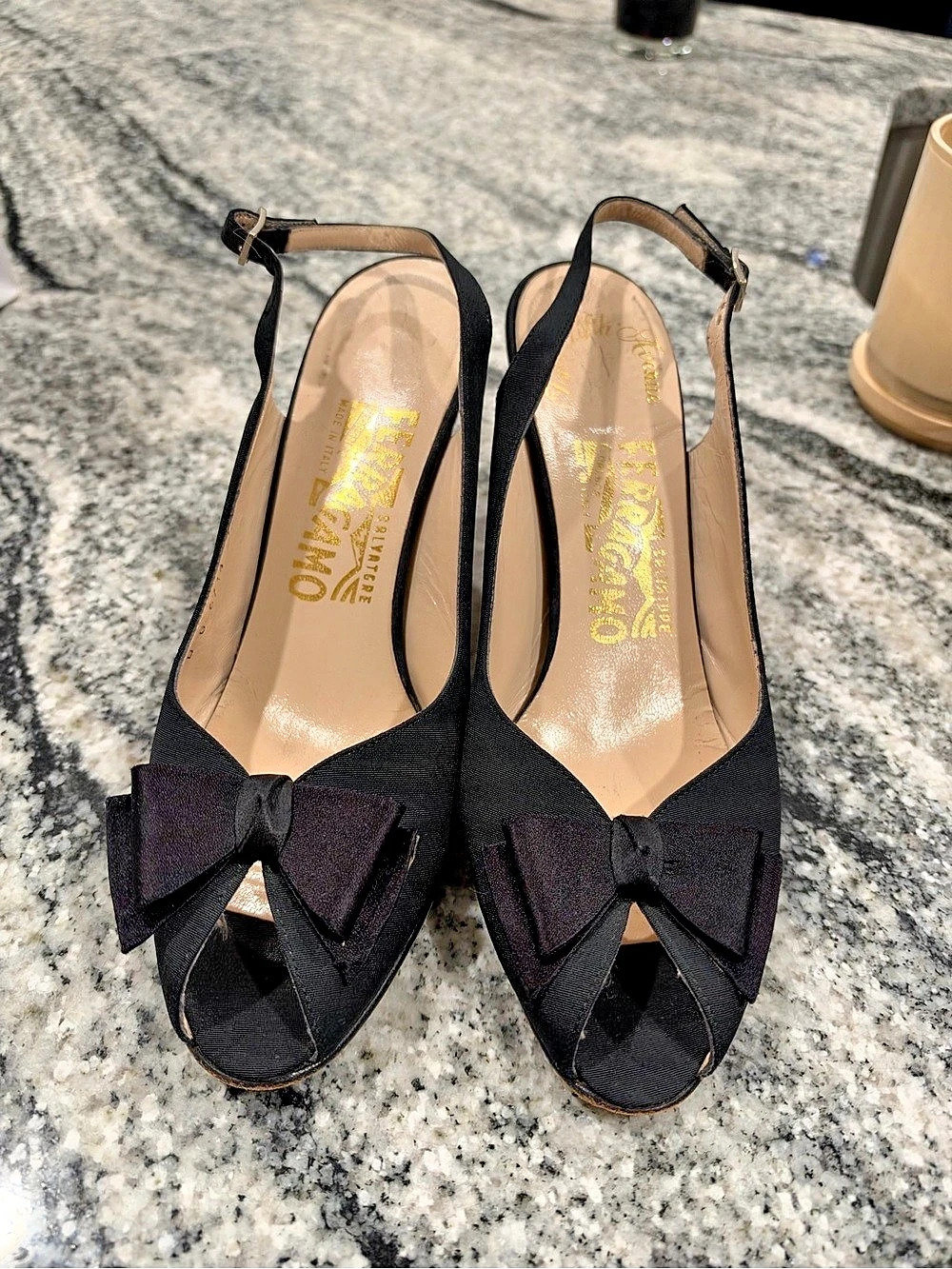 Ferragamo Black Bow Slingback Heels US 7.5